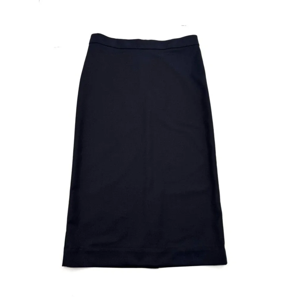COS Pencil Skirt Navy Blue Midi Back Slit Stretch Cotton 10 Minimalist Quiet Lux